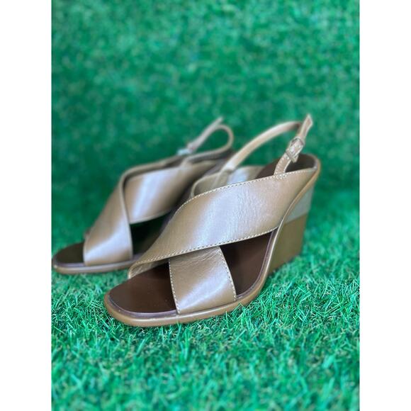 Tory Burch Gabrielle Slingback Wedge Sandal in Royal Tan Size 7.5 - Picture 3 of 13